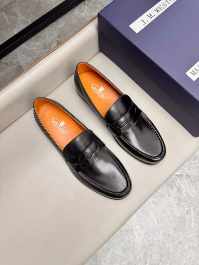 J.M.WESTON Black calfskin Leather Shoes-J.M.WESTON Man Business Leather Shoes
